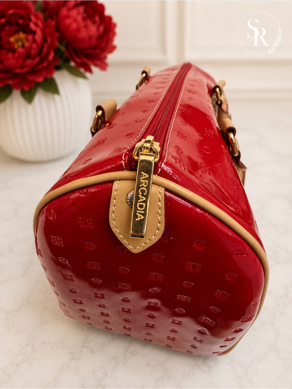 Arcadia Italy Red Patent Leather Speedy Boston Bag | Made in Italy Crossbody - Picture 2 of 10